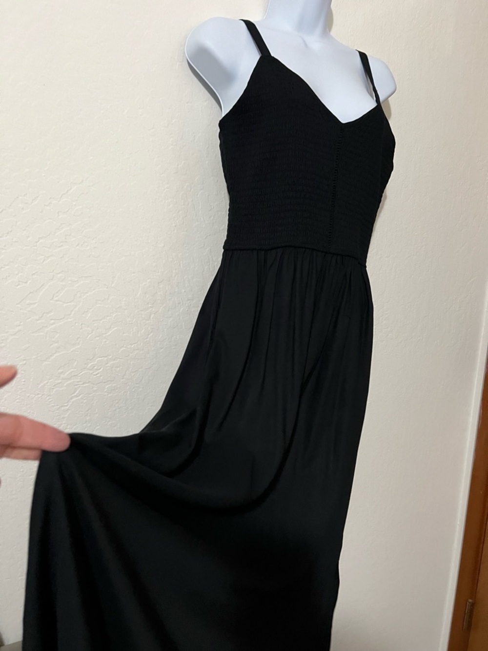 Classic Flowing Black Maxi Dress with Smocked Bodice NWOT